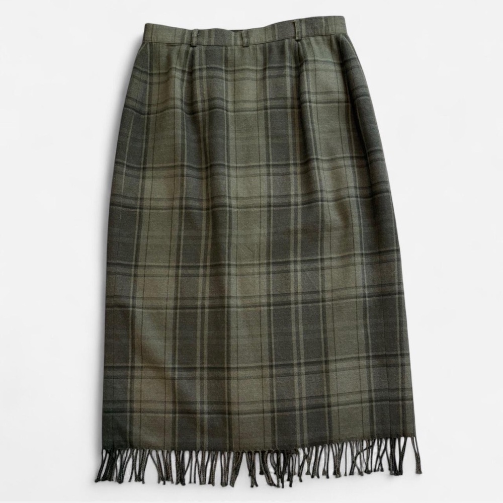 Ralph Lauren - 100% Wool Forest Green Plaid Kilt Skirt - Picture 2 of 5